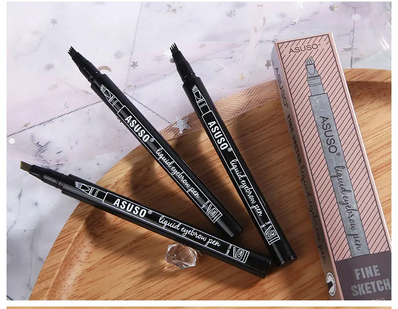 Waterproof Natural Fork Tip Eyebrow Tattoo Pen Eye Brow Tint Makeup Four Colors Pencil Brown Black Grey Brush | Красота и здоровье
