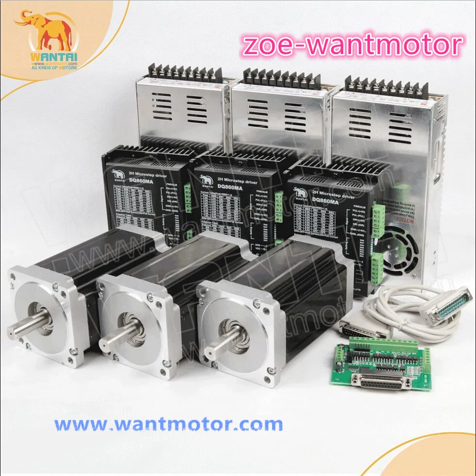 

USA free shipping!3Axis wantai cnc kit Nema34 Stepper Motor 85BYGH450C-060 1600oz-in 151mm 6A +Driver DQ860MA 7.8A 80V 256Micro