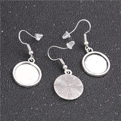 antique silver 10pcs 10-25mm Two Color Cabochon Earring Base Setting Blank Stainless Steel HooksDiy Accessories For Making Earrings - Цвет: antique silver