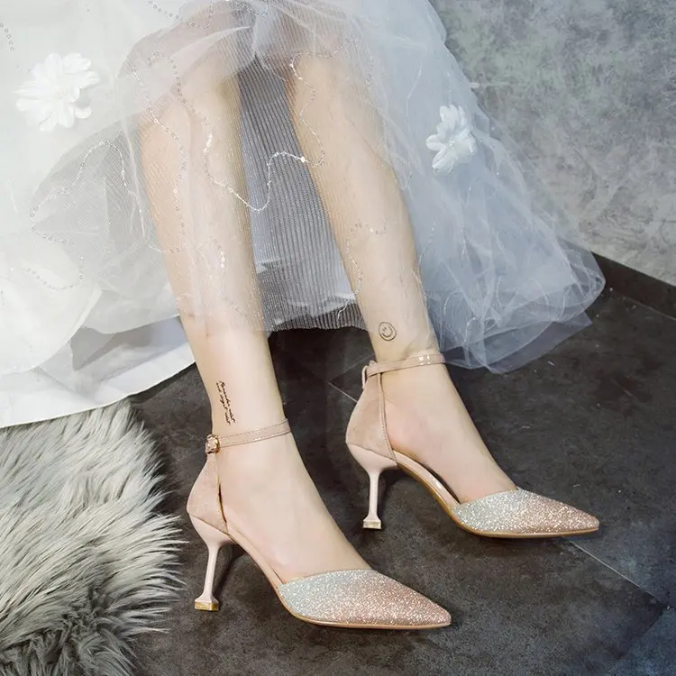 Sexy Pointed Toes Dress Shoes 2019 New Fashion Casual Party Slip-on Women High Heels Wedding Bling Pumps | Обувь