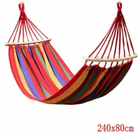 canvas camping hammock wooden stick prevent rollover hammocks bar garden camping swing hanging bed red blue stripe 240x80cm
