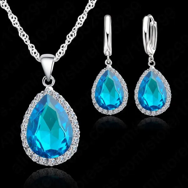 Комплект из колье и серёг серебра 925 пробы с фианитами|necklace pendant holder|necklace pendantpendant