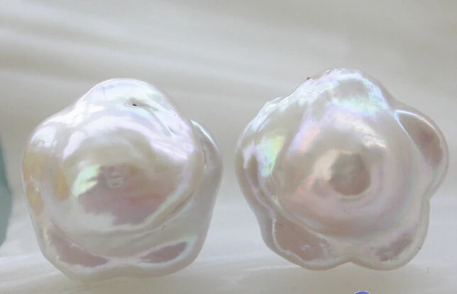 

FREE SHIPPING>>> Hot sale Free Shipping>>>>>Nature 17mm plum blossom white keshi reborn pearl stud earring