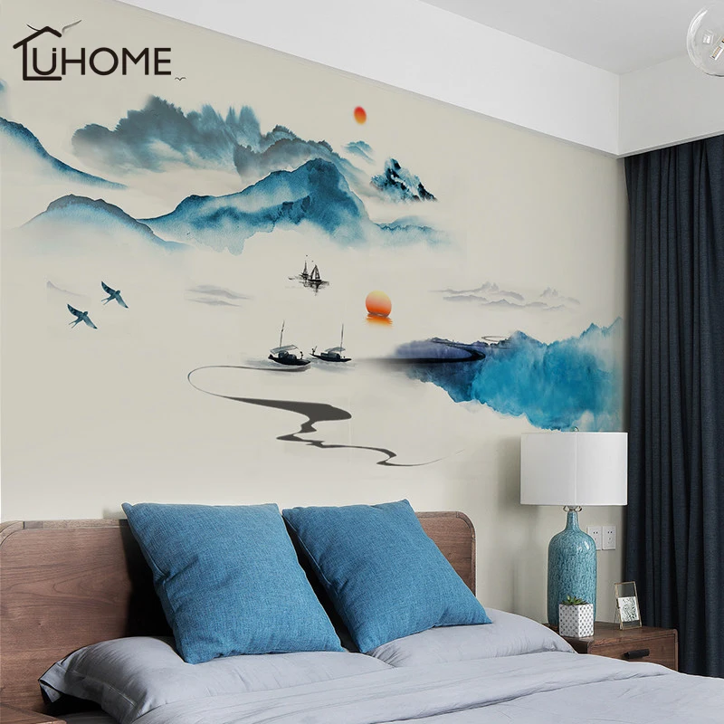 Большой ретро Китайский стиль пейзаж чернила живопись настенные наклейки для