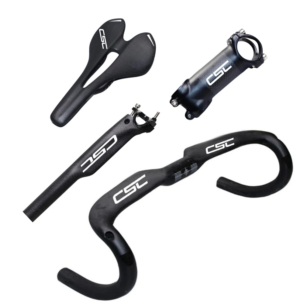 

CSC Carbon Road Bicycle Handlebar+Stem+Seatpost +Saddle =1Set Carbon Fiber Racing Bike Cycling Carbon Handle Bar Set