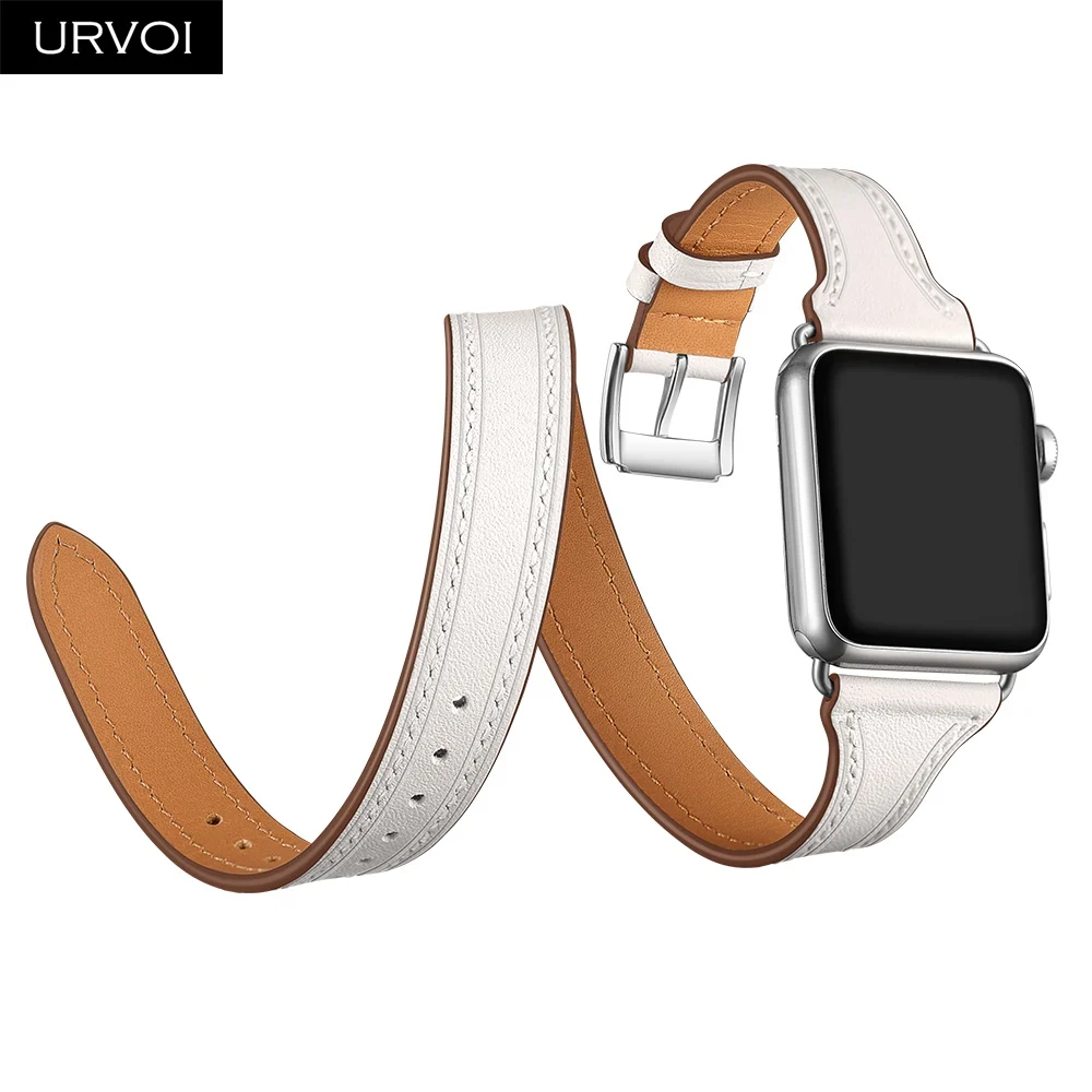 URVOI двойной тур для Apple Watch series 5 4 3 2 1 ремешок для iwatch из натуральной кожи роскошный модный дизайн 38/40 42/44 мм