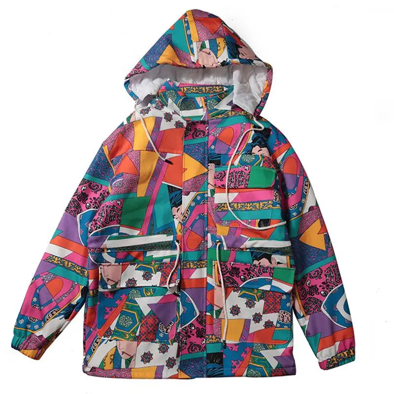 Женская куртка в стиле хип хоп длинная Лоскутная бомбер со съемным капюшоном и