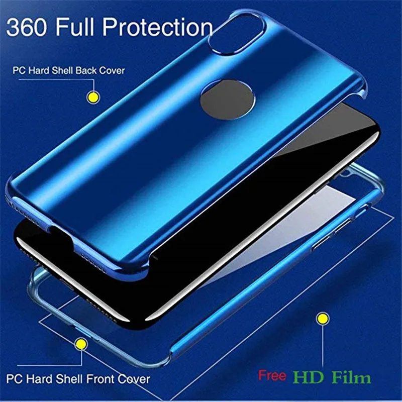 360 Покрытие зеркальное полное покрытие для iPhone 7 чехол Роскошный для iPhone 6 6S 7 8 Plus Жесткий PC Coque для iPhone X XR XS Max чехол для телефона s