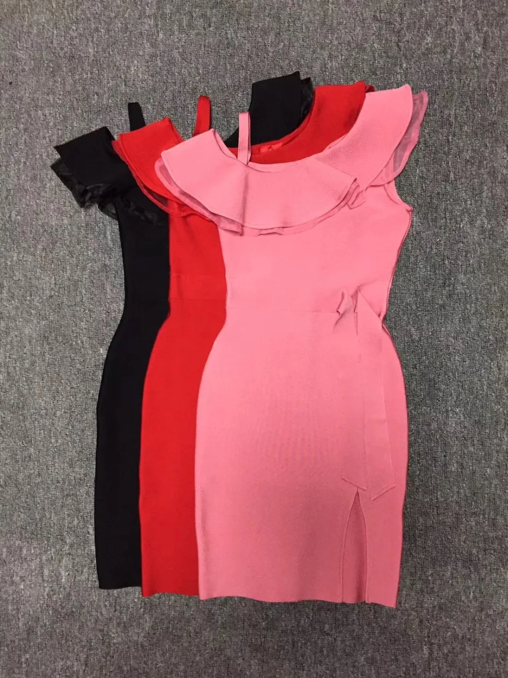 Розовый красный черный со складками с открытыми плечами Slash шеи женщин длиной до