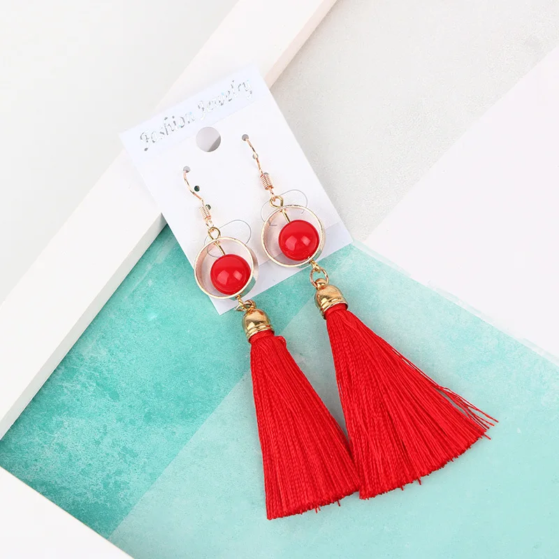 

Brand New Fashion Red Tassel Long Earring For Women Chinese Style Statement Dangle Drop Earrings Girls Wedding Jewelry Gift