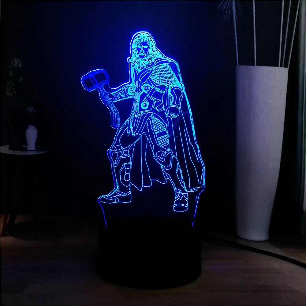 Новый RGB 7 Красочный крутой Тор LED Настольная лампа Marvel супергерой детская