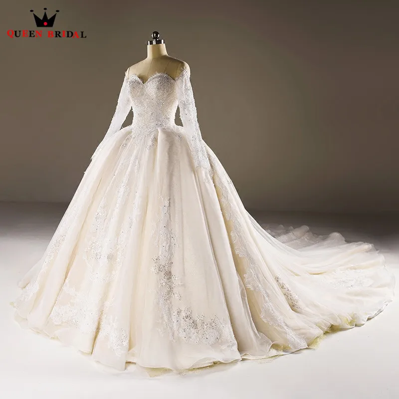 Luxury Princess Long Sleeve Fluffy Tulle Lace Beading Vintage Wedding Dresses 2021 Real Photos Wedding Gown Custom Made XH50