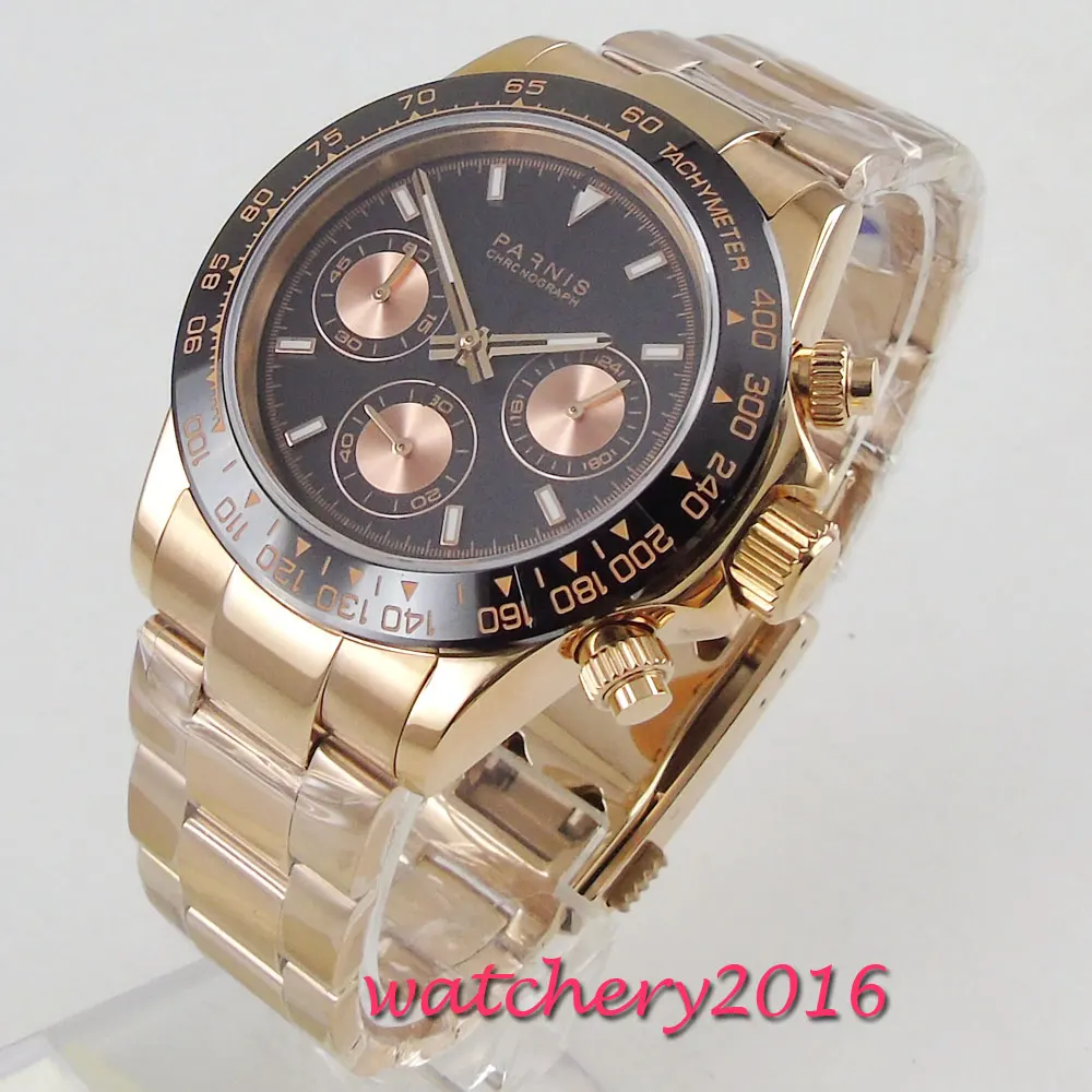 Часы мужские с хронографом и черным циферблатом 39 мм|Кварцевые часы| |