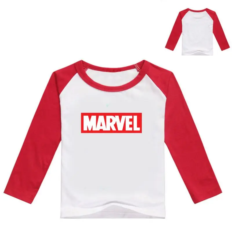 Новая весенняя Футболка с принтом комиксов Marvel для маленьких мальчиков детская одежда детские футболки с длинными рукавами хлопковые топы с героями мультфильмов для девочек