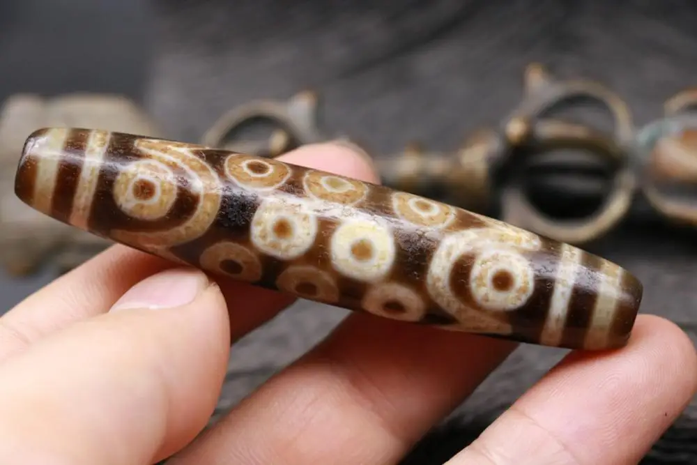 Energy Magic Power Tibetan Old Agate 21 Eye 4 Line Long dZi Bead Totem 79MM Amulet Talisman Treasure Making Jewelry LKbrother | Украшения и