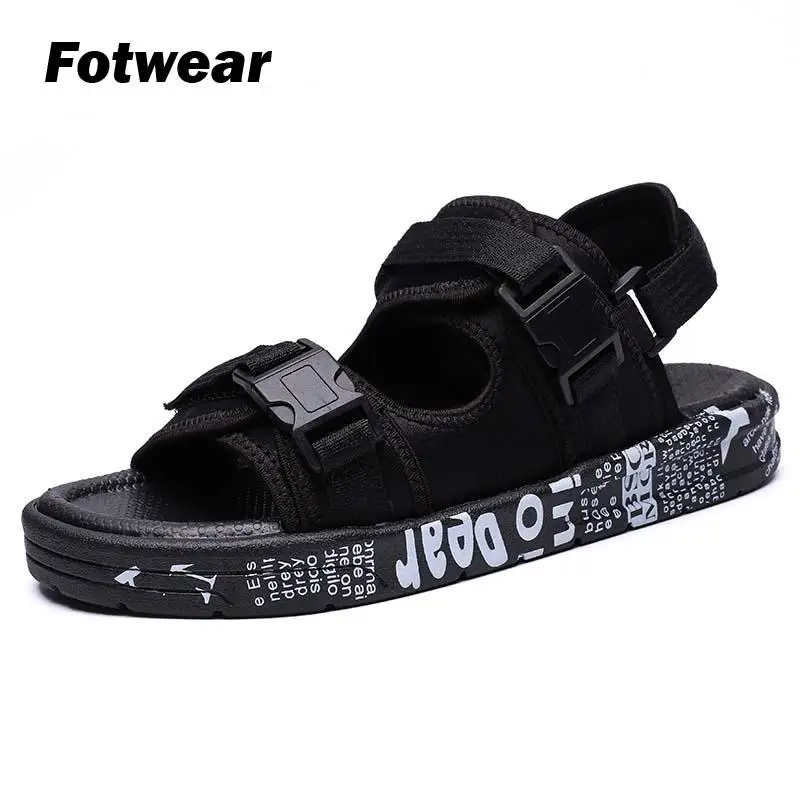 Fotwear/Летняя обувь мужские сандалии с пряжкой Камуфляжный цвет белый черный