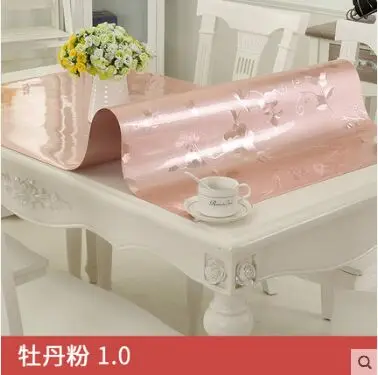 Pink peony Скатерть из ПВХ с золотым цветочным узором, мягкое стекло, водонепроницаемые, анти-горячие скатерти, пластиковые скатерти для журнального столика, покрытие для обеденного стола - Цвет: Pink peony