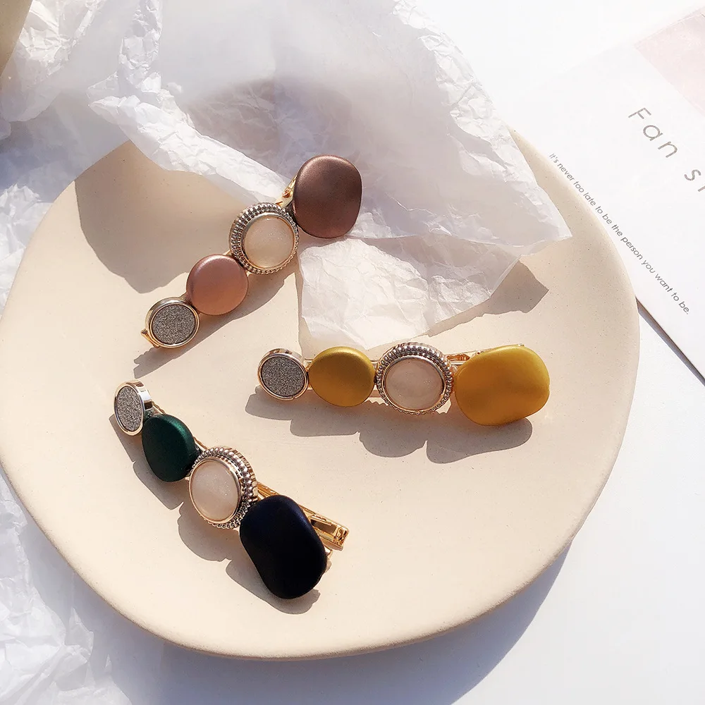 Korean New Vintage Colorful Stone Long Barrettes For Women Fashion Jewelry Hairpins Hair Clips Wholesale Yellow Pink Color |