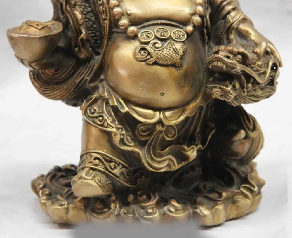 Китай Медь Бронза Буддизм Yuanbao Богатство Деньги Майтрейя Дракон Статуя Будды |