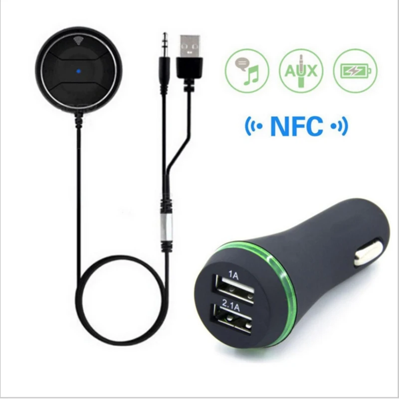 

2017 NFC Bluetooth Car Kit Stereo Music Receiver MP3 Player Hands-free 3.5mm Aux Input 3.1A Dual USB Speakerphone Car Charger
