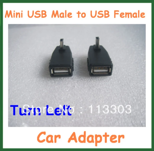 100pcs Car Adapter T style Mini USB Male to USB Female Adapter Turn Left USB Converter MP3 Connector USB OTG Host Free Shipping
