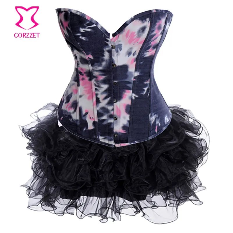 Женская винтажная юбка и Джинсовый корсет утягивающий со стальными косточками