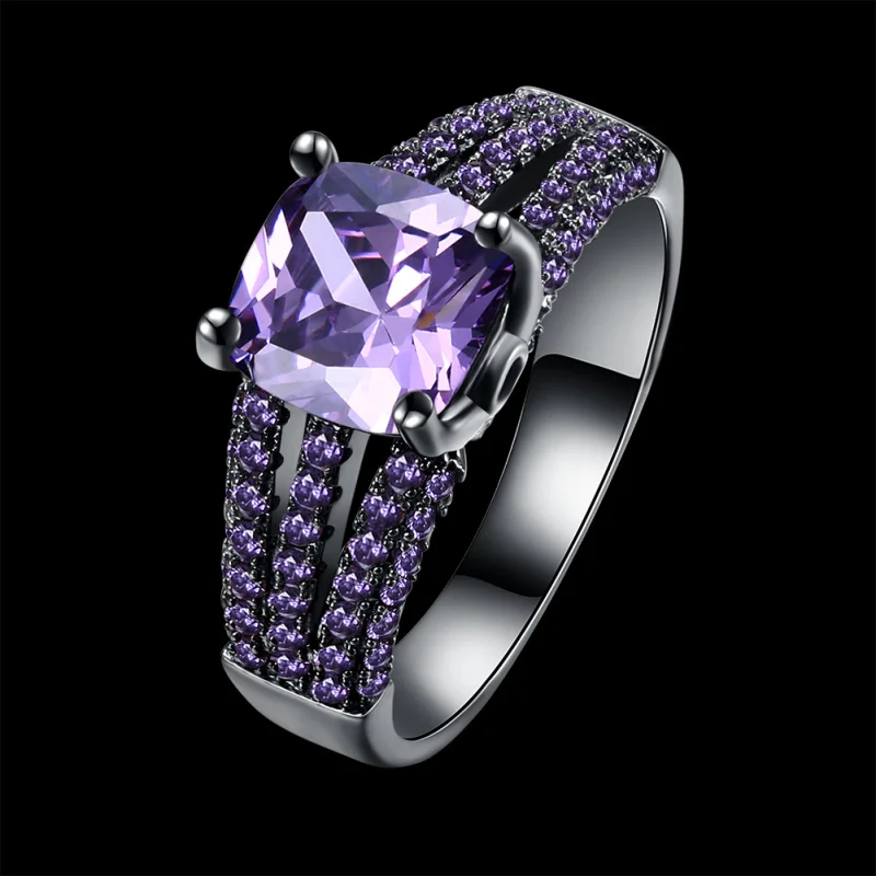

Vintage Purple Cubic Zirconia ring for women Black Gun plated Party fashion ring size 6 7 8 9 AR2128
