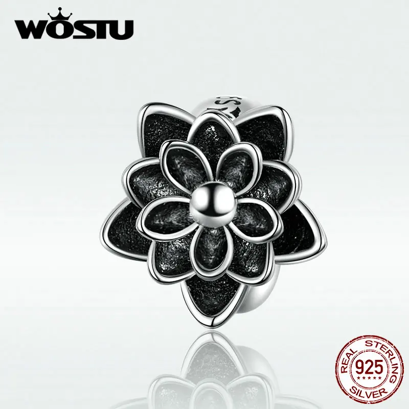 WOSTU S925 бусины Лотос Аутентичные 925 стерлингового серебра Шарм Бусины Fit Браслет и
