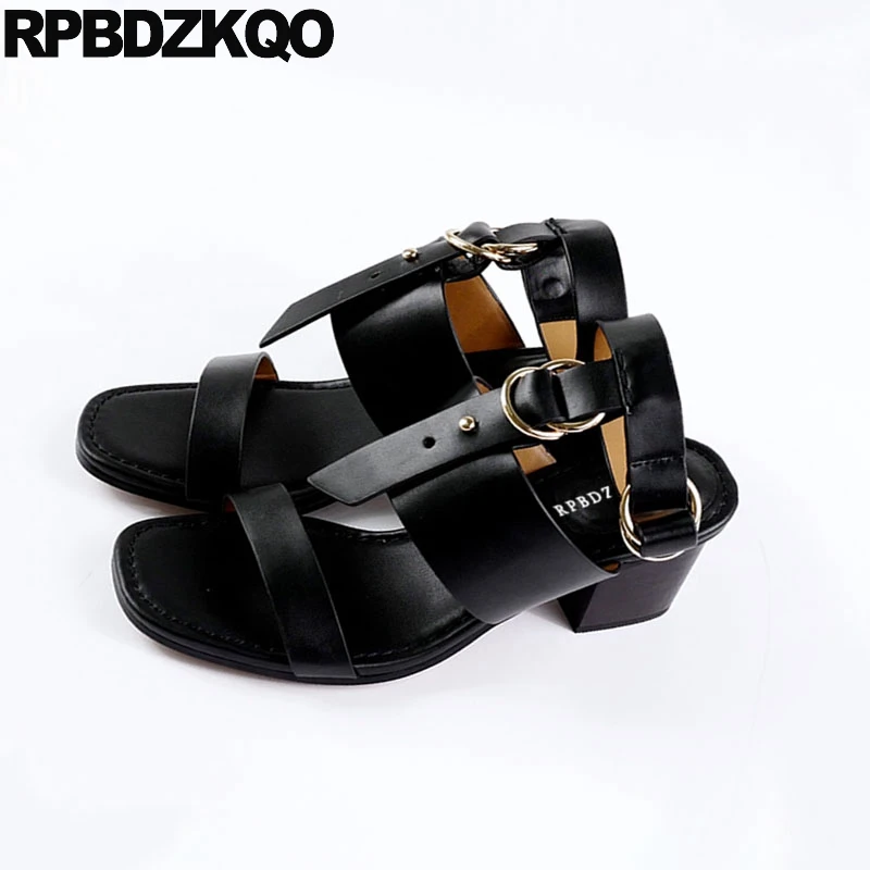 Slingback насосы ремешки высокий каблук толстый винтажные сандалии для гладиаторов