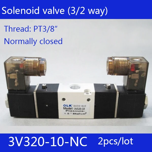 

2pcs Free shipping 3V320-10-NC solenoid Air Valve 3Port 2Position 3/8" Solenoid Air Valve Single NC Normal Closed,Double control