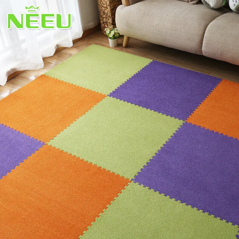 Green-Orange-Purple Поплавки-приманки из мягкой пены EVA на меху с коротким ворсом головоломка детский игровой коврик кирпечей из глины теплые домашние тапочки из плюша для коврик гимнастический коврик Гостиная татами 30X30X1 см краями 9/16/20 шт - Цвет: Green-Orange-Purple