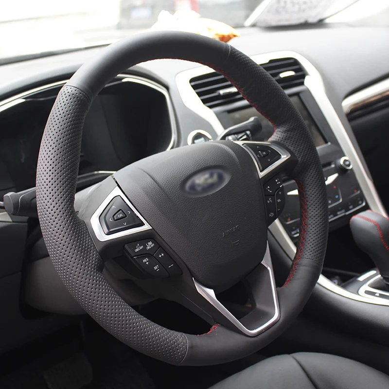 Блестящая пшеница прошитая вручную Черная кожа чехол рулевого колеса автомобиля