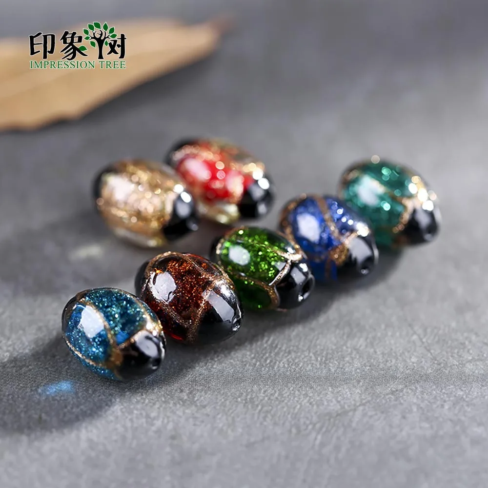 

12X18mm 10Pcs Oval Lampwork Beads Gold Sand Glazed Glass Crystal Chamilia Beads Handmade For DIY Bracelets Jewelry Making 1608