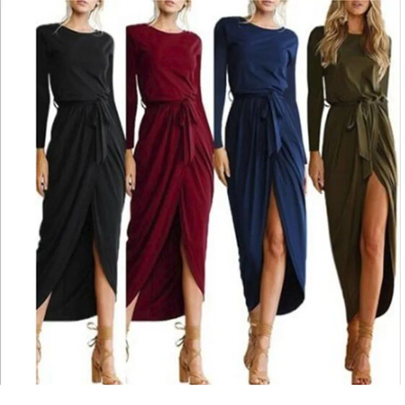 Платье-футболка женское длинное модное элегантное однотонное хлопковое