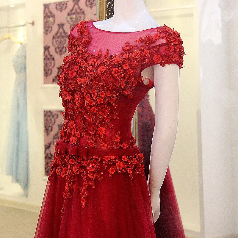LS79630 вышитое вечернее платье с бисером и цветами короткими рукавами корсет сзади