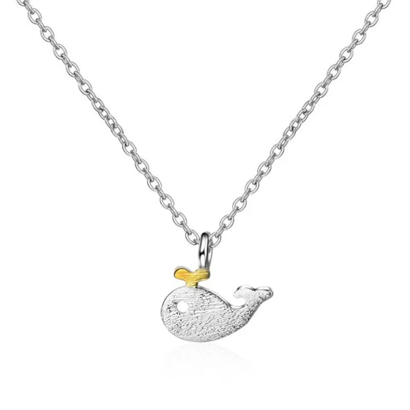 

925 Sterling Silver Jewelry Women Sweet Cute Little Whale Fish Animal Pendant Dolphin Clavicle Chain Necklaces H377