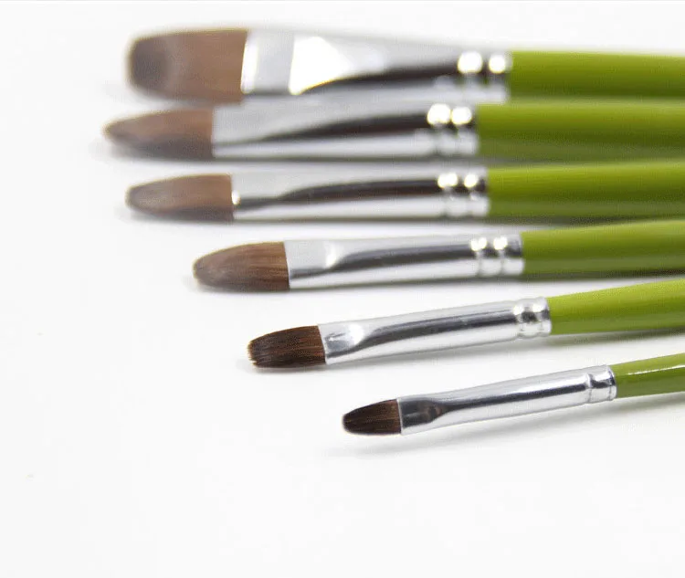 6 шт./компл. набор кистей из свежей зеленой березы для рисования акварелью и