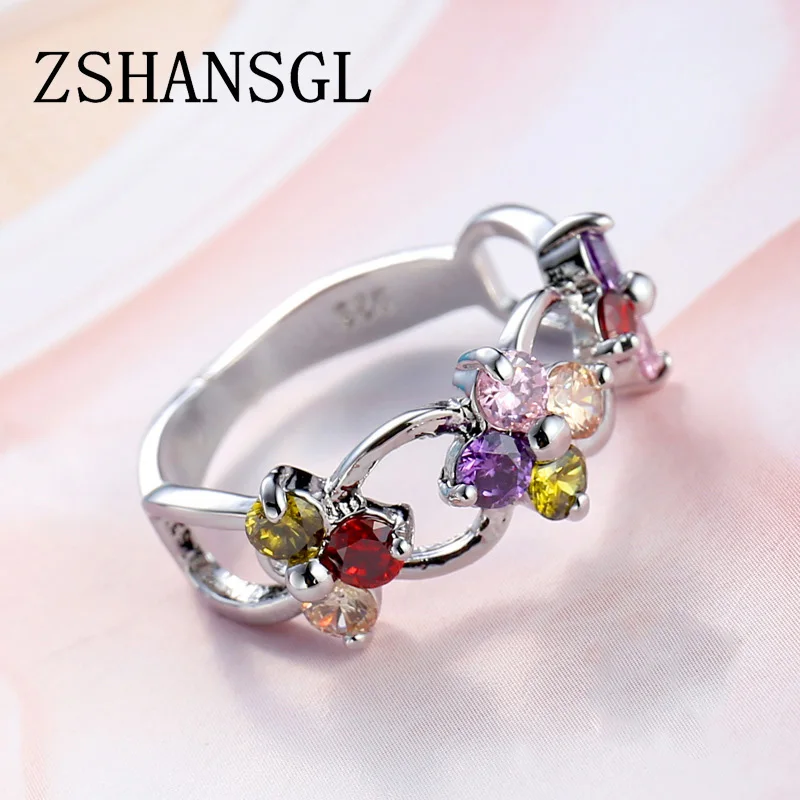 Новое поступление аутентичное серебряное кольцо с микрозакрепкой разноцветные