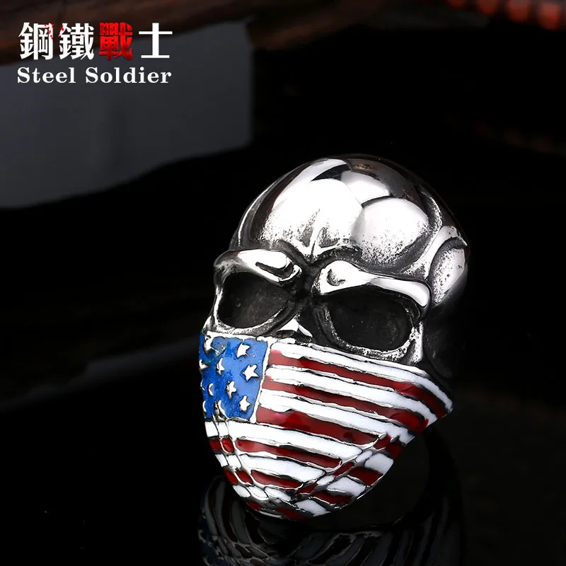 Стальной солдат новый стиль нержавеющая сталь череп кольцо мода байкер тяжелый