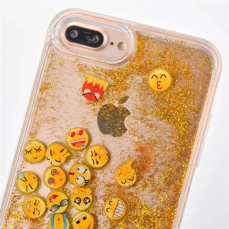 Funny Emoji Noctilucence Liquid Quicksand Shockproof Gold Sequins TPU Phone Case For iPhone 6 6s Plus X 7 8 |