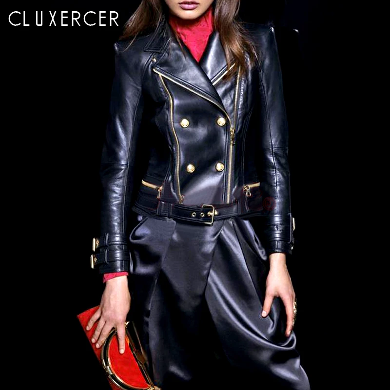 Genuine Leather Jacket Women Real Sheepskin Motorcycle Rivet Biker Female Coat Clothes 2019 | Женская одежда