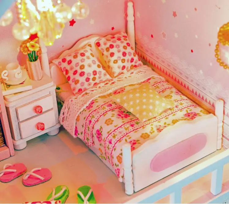 Игрушки и Хобби Ассамблея DIY Деревянный Кукольный Домик Романтический Сакура