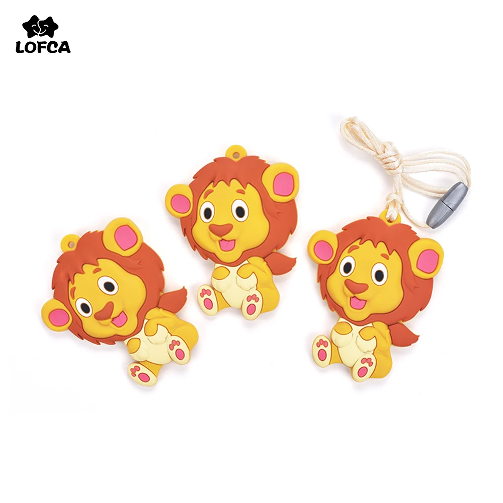 Silicone Cartoon Teether Lion 1pc Silicone Pendant Necklace Teething Toy for Baby BPA Free Silicone Baby Carrier Holder Toy
