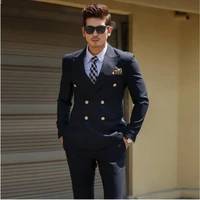 custom slim fit black double breasted korean suit gentleman suit business groom wedding suit for men costume homme mariage 2pcs