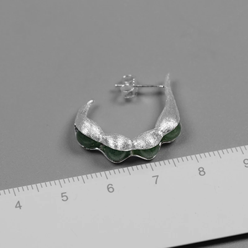 Lotus Fun Real 925 Sterling Silver Handmade Fine Jewelry Natural Green Stones Creative Pea Pods Design Dangle Earrings for Women | Украшения