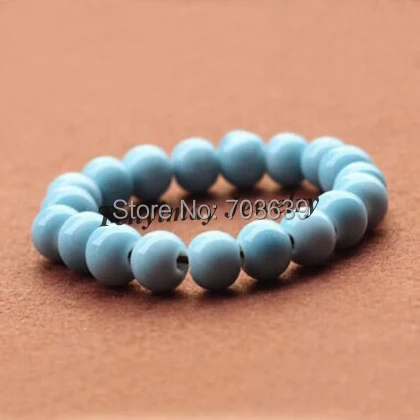 

Fashion 10mm Plain Sky Blue Ceramic Beaded Bracelet For Women 12pcs/lot Free Shipping