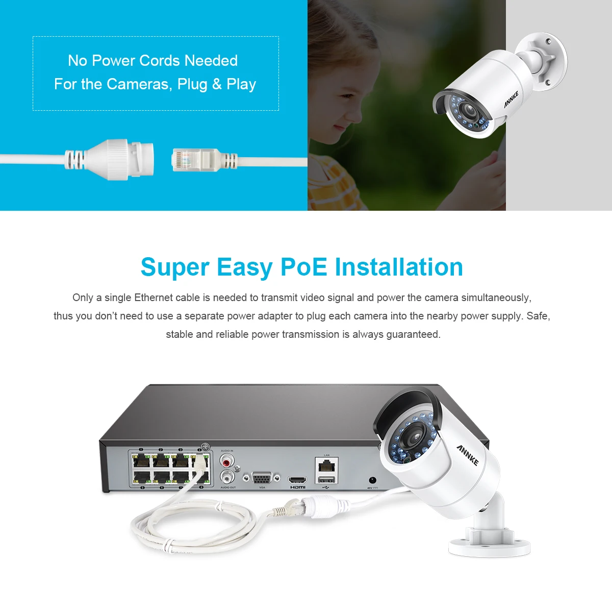 ANNKE HD 8CH 4K POE NVR 4pcs 1080P Network POE IP Camera Video VCA Security Camera System Indoor Outdoor Security POE CCTV Kits