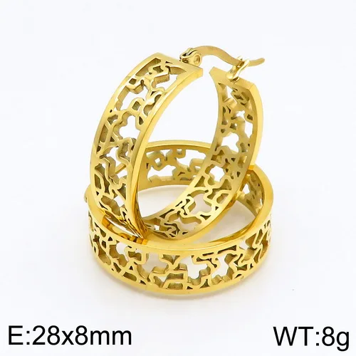 Foreign trade hot sale bear earrings titanium steel jewelry fashion hollow gold and silver mascot round j | Украшения и