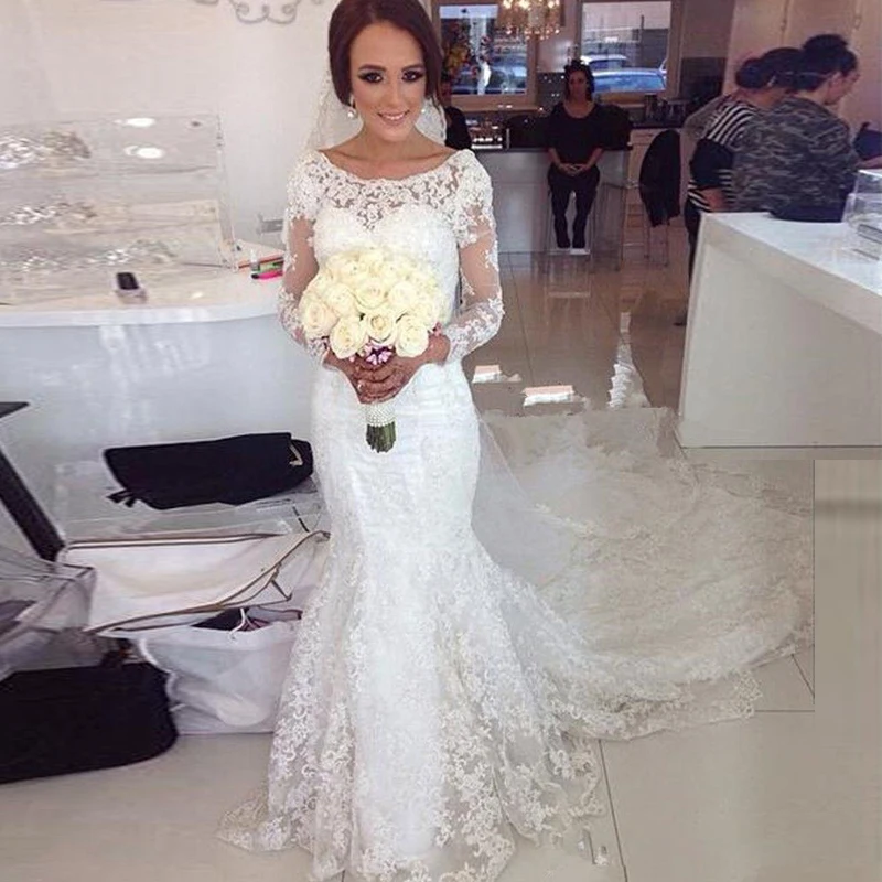 

trouwjurk Vestido de noiva Mermaid Wedding dress Long sleeve Bridal gowns court train Vintage Lace Wedding gown