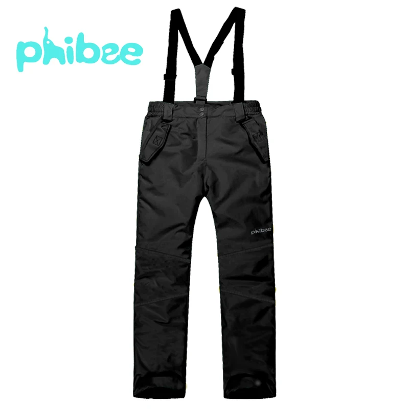 Black Ski Pants Детские лыжные штаны зимние штаны брюки для активного отдыха водонепроницаемый и свободное дыхание утолщение брюки - Цвет: Black Ski Pants